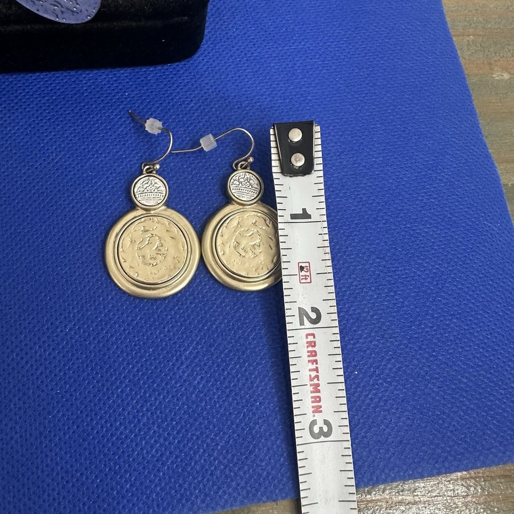 Vintage Set Necklace & Earrings Chico's Silver Gold Pearls Coin Charms 3 Strand - Picture 4 of 15